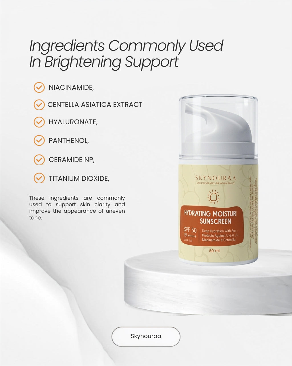 Skynouraa Hydrating Moisturising Sunscreen SPF 50 PA++++ | With Niacinamide, Ceramide NP & Hyaluronic Acid | Broad Spectrum UVA/UVB Protection | Lightweight | All Skin Types