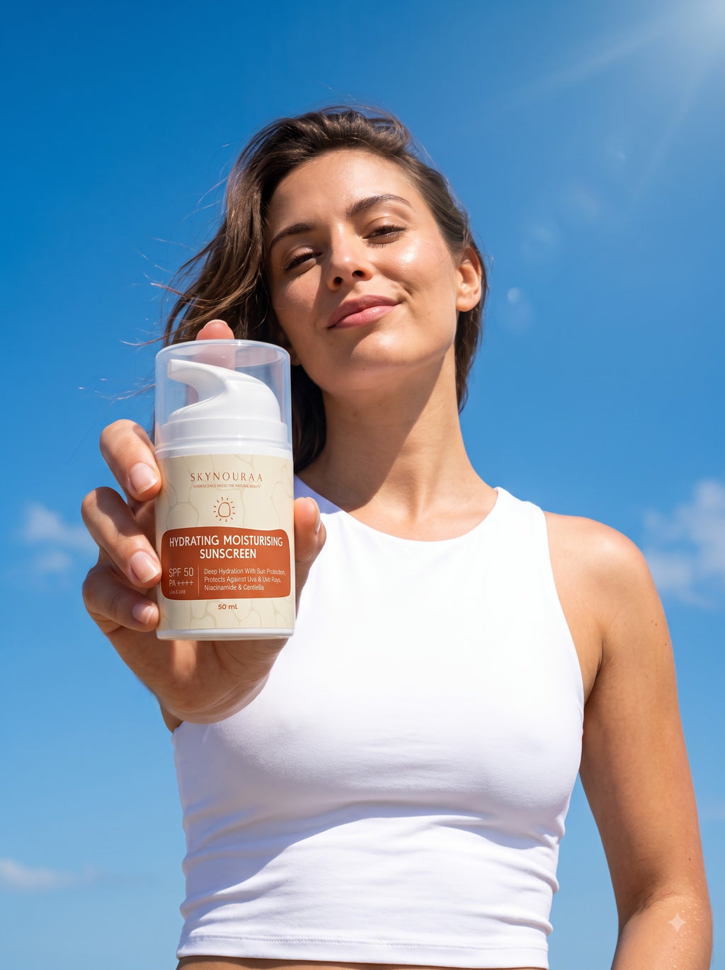 Skynouraa Hydrating Moisturising Sunscreen SPF 50 PA++++ | With Niacinamide, Ceramide NP & Hyaluronic Acid | Broad Spectrum UVA/UVB Protection | Lightweight | All Skin Types