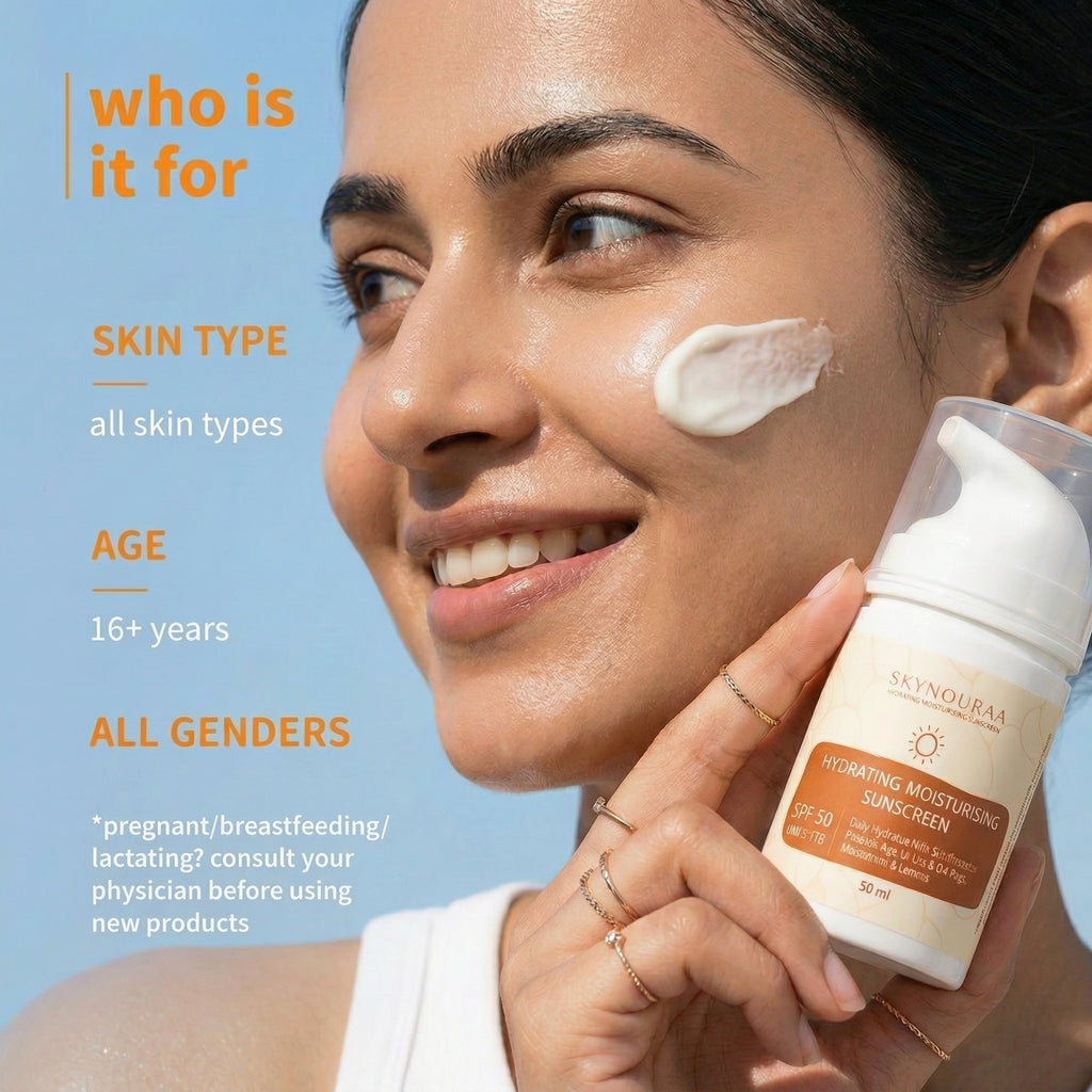 Skynouraa Hydrating Moisturising Sunscreen SPF 50 PA++++ | With Niacinamide, Ceramide NP & Hyaluronic Acid | Broad Spectrum UVA/UVB Protection | Lightweight | All Skin Types